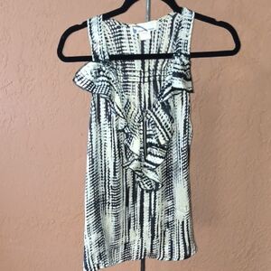 Imaginary Voyage Women's Black and Cream Sleeveless Blouse With Ruffle Size S